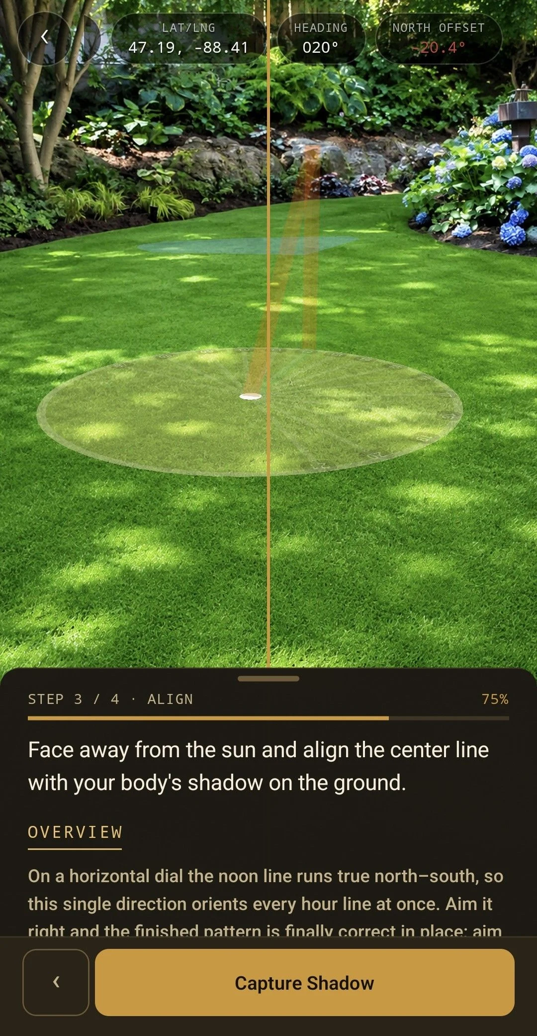 Align to your shadow to find true north