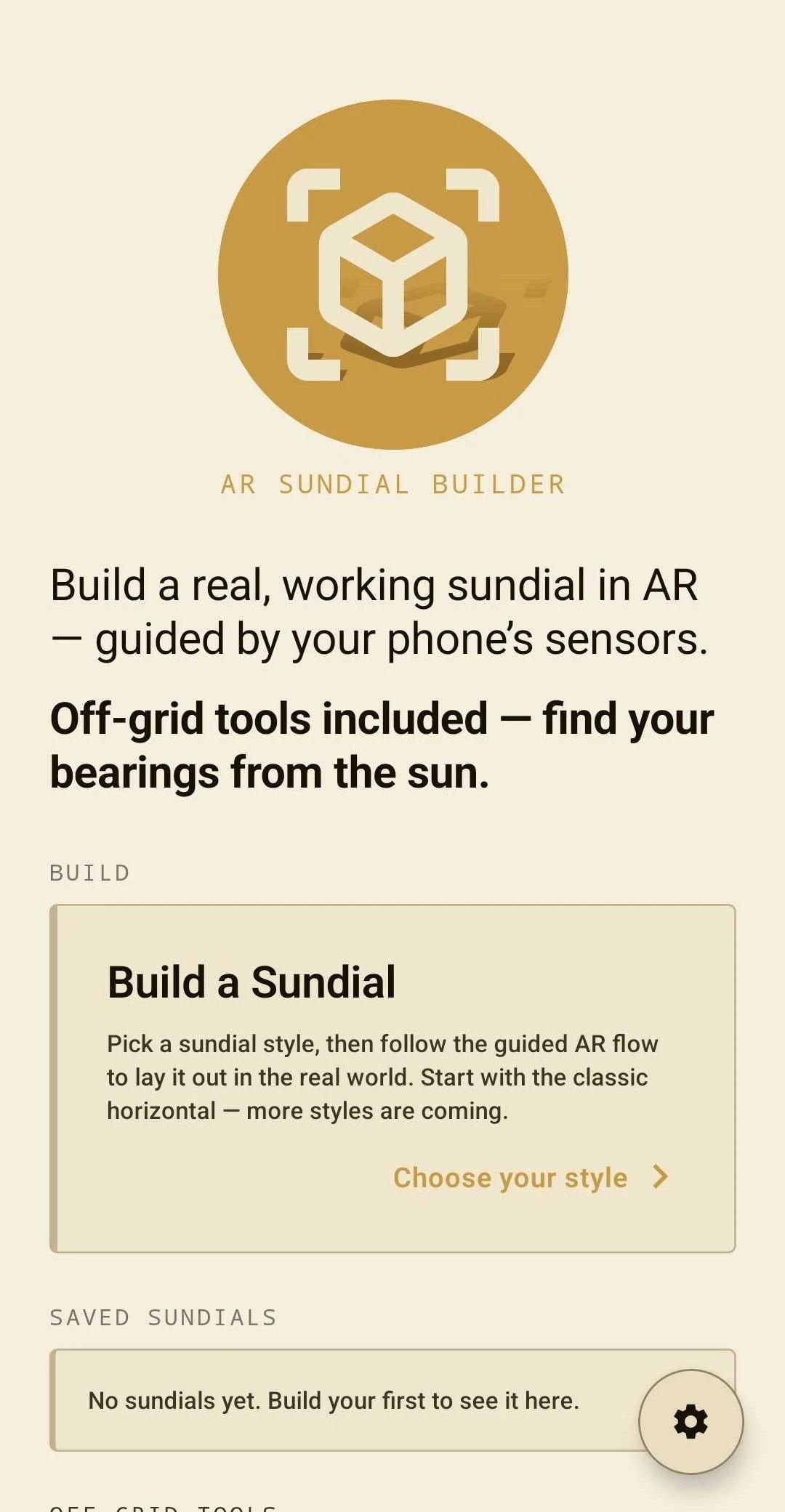 Dashboard - build a sundial or reach for the off-grid tools
